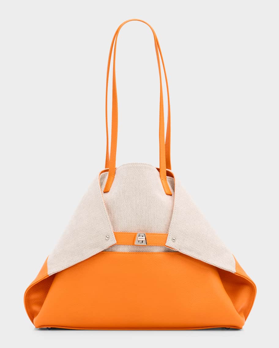 Akris Ai Medium Leather & Canvas Shoulder Bag | Neiman Marcus