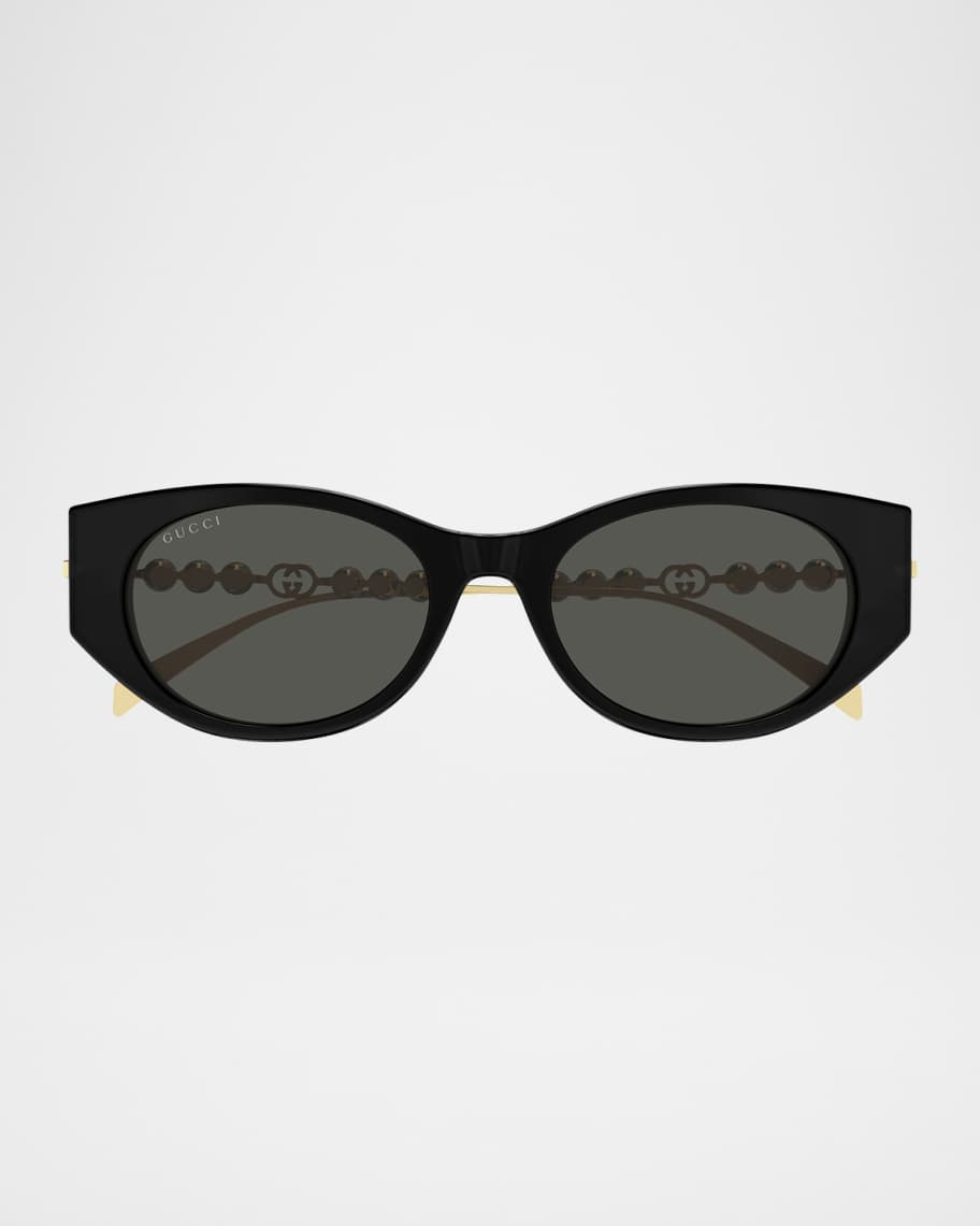 Gucci Pearls and Strass 54mm Cat-Eye Acetate Sunglasses | Neiman