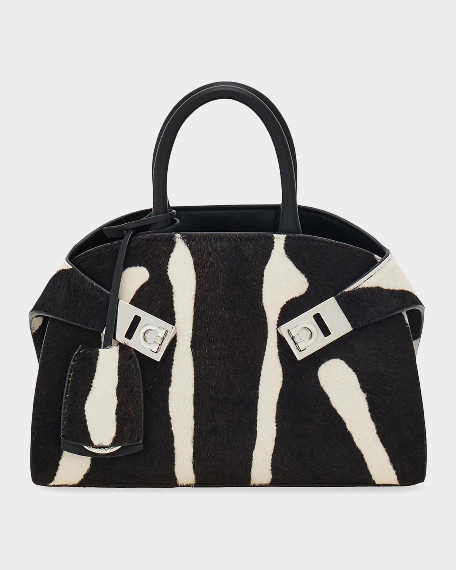 Ferragamo Hug Zebra Calf Hair Top-Handle Bag | Neiman Marcus