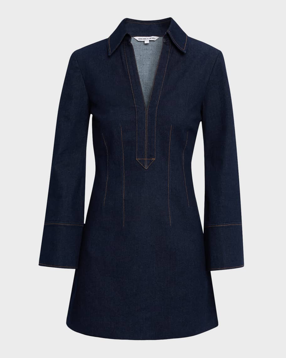 Veronica Beard Raymond Long-Sleeve Denim Mini Dress | Neiman Marcus