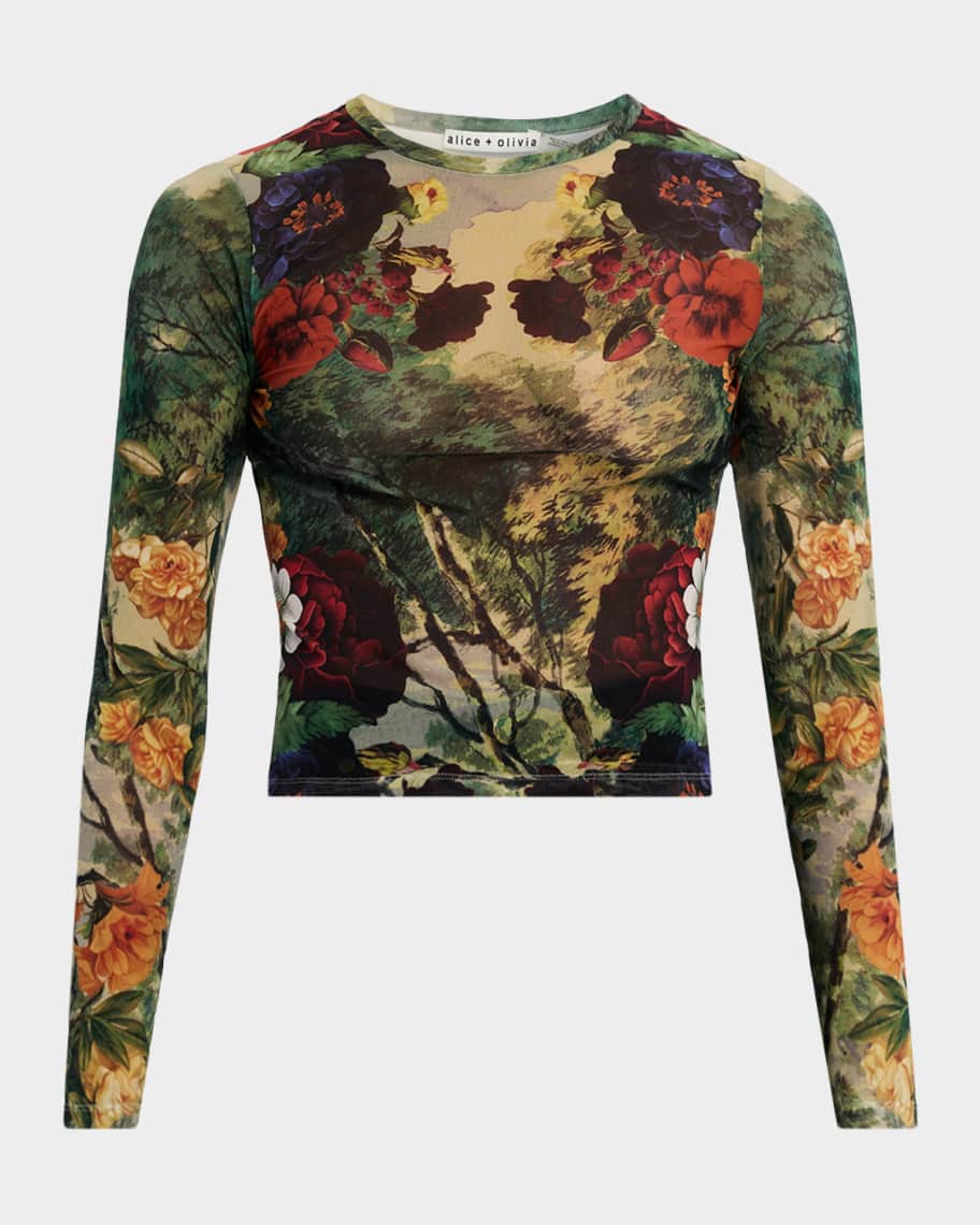 ALICE + OLIVIA Forbidden Forest Delaina Mesh Top | Neiman Marcus