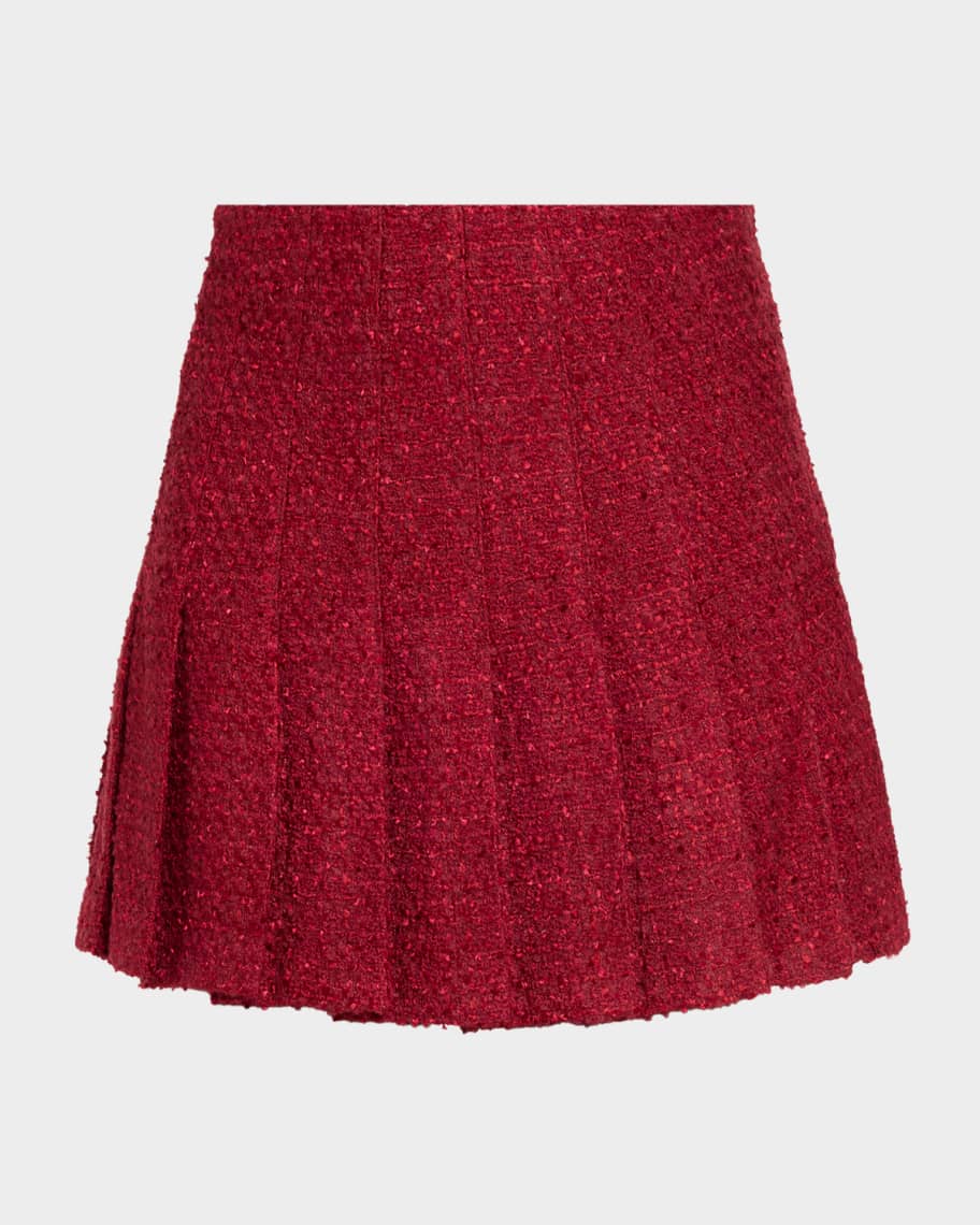 ALICE + OLIVIA Carter Pleated Tweed Mini Skirt | Neiman Marcus