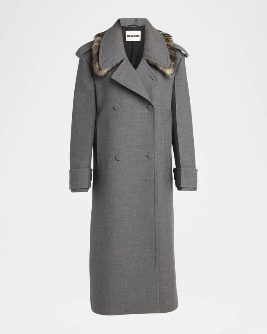 Jil Sander Double-Breasted Wool Long Coat With Detachable Sheep