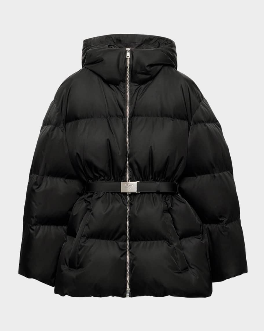 【24AW NEW】PRADA_women / Re-nylon ダウンジャケット / Black Prada Re-Nylon Hooded Down Jacket | Neiman Marcus
