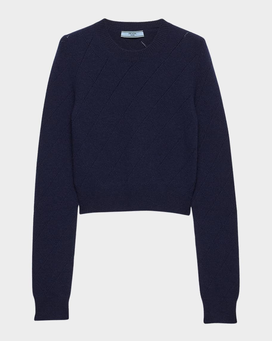 トップス prada archive knit blue Prada Crewneck Diamond Knit Cashmere Sweater | Neiman Marcus