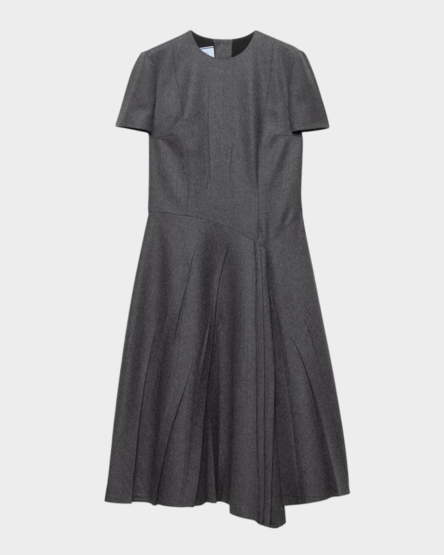 Prada Pleated Asymmetric Wool Flannel Dress | Neiman Marcus