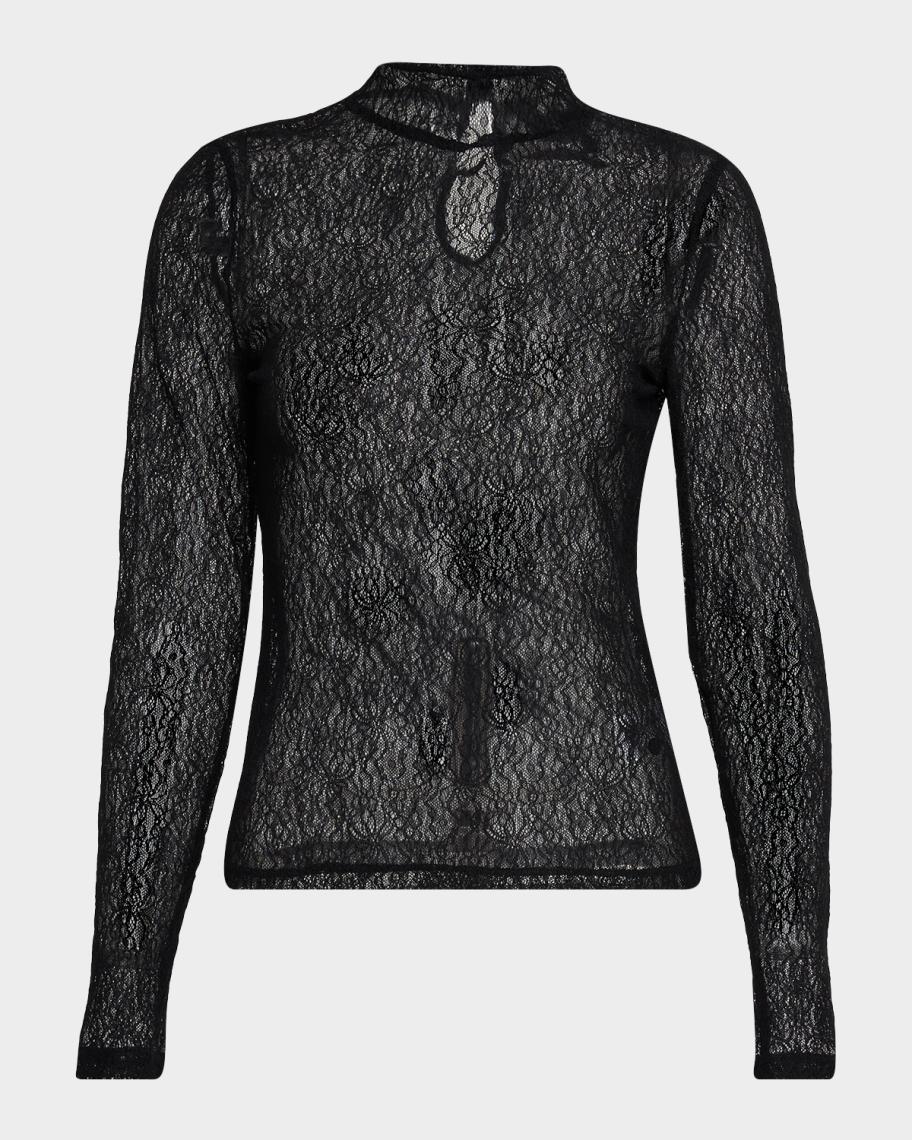 Veronica Beard Nate Lace Mock-Neck Top | Neiman Marcus