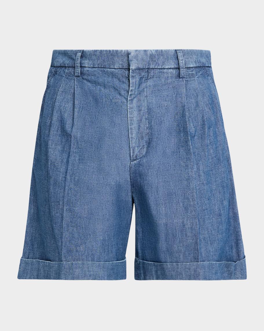 Valentino Garavani Men's Crochet-Trim Denim Shorts | Neiman Marcus