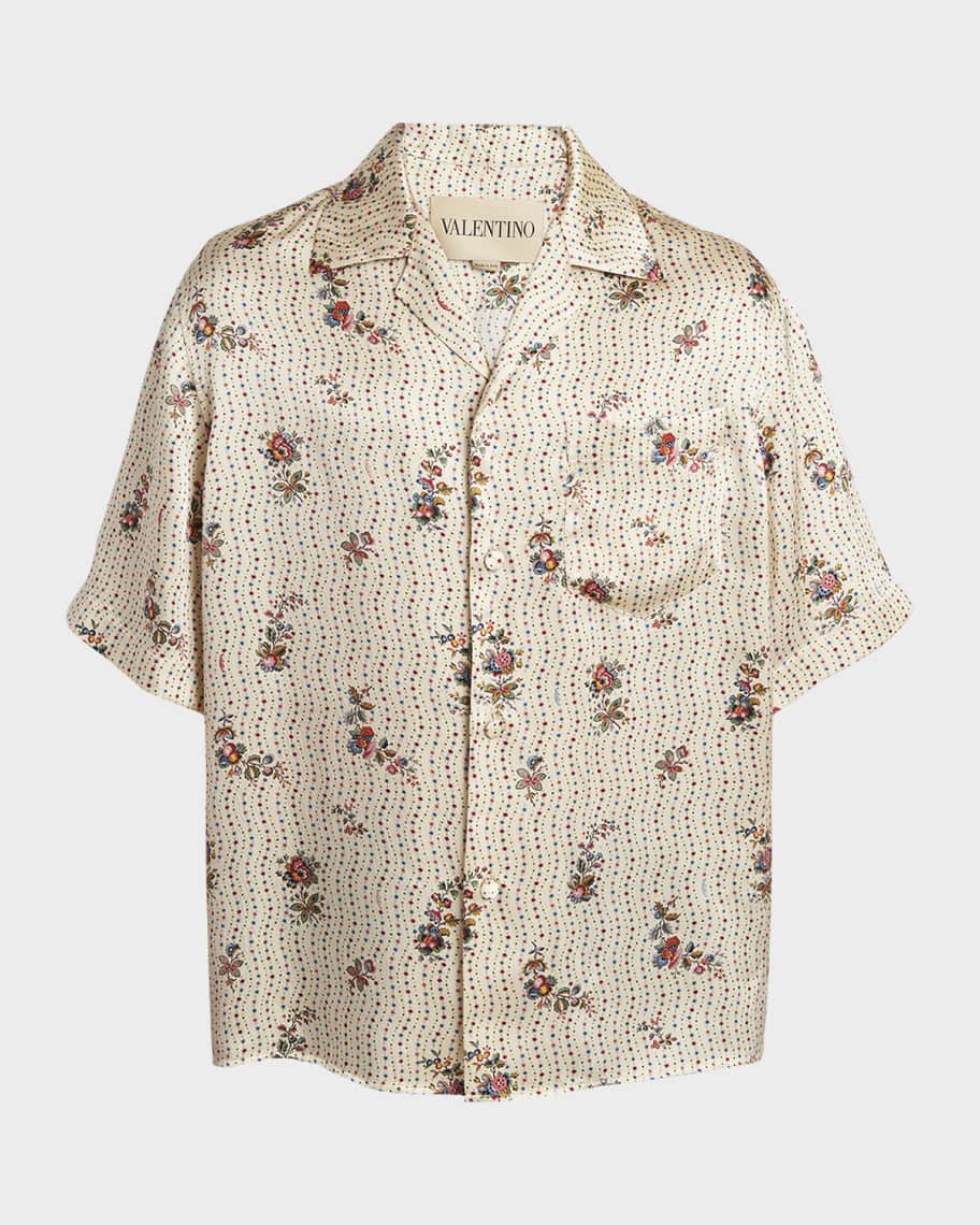 Valentino Garavani Men's Silk Papier Floral Boxy-Fit Bowling Shirt