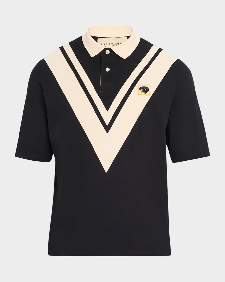 Valentino Garavani Men's Inlaid V Cotton Polo Shirt with Panther
