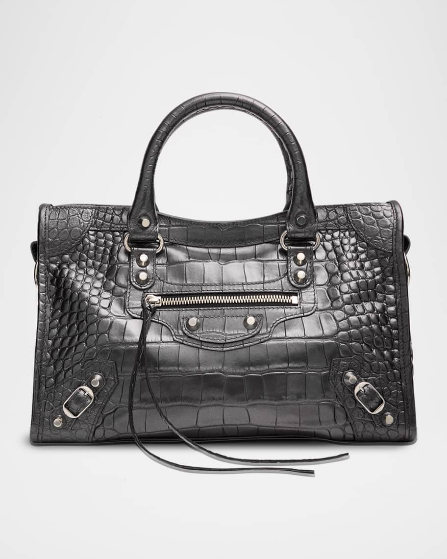 Balenciaga Le City Small Croc-Embossed Leather Top-Handle Bag