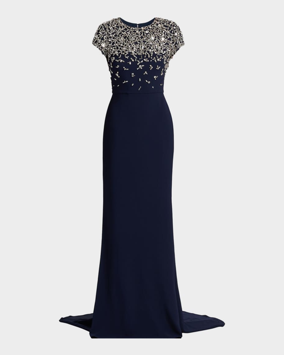 Oscar de la Renta Mosaic Crystal Embroidered Cady Gown | Neiman Marcus