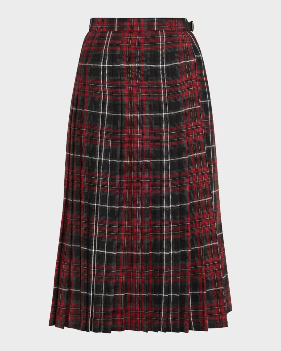 Burberry Check Pleated Wrap Midi Skirt | Neiman Marcus