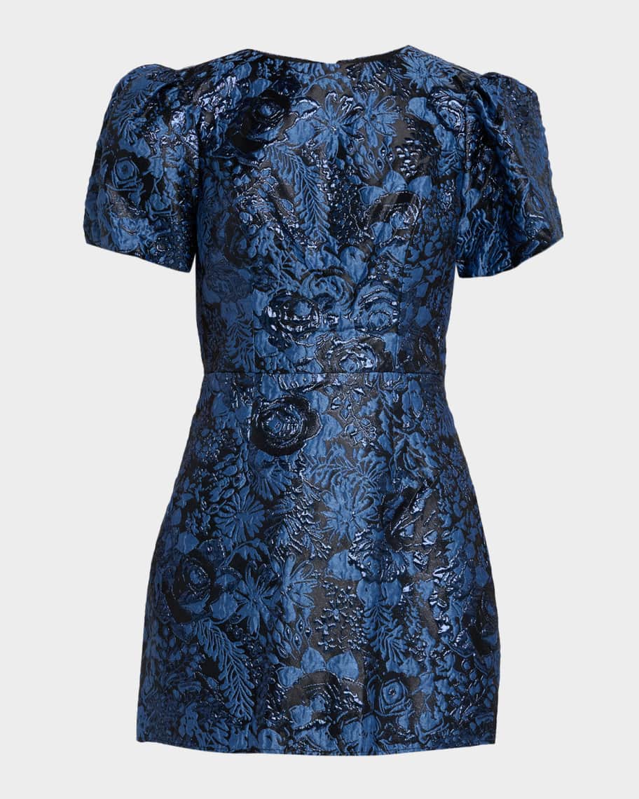 Dress the Population Black Label Rosa Puff-Sleeve Floral Jacquard Mini Dress 