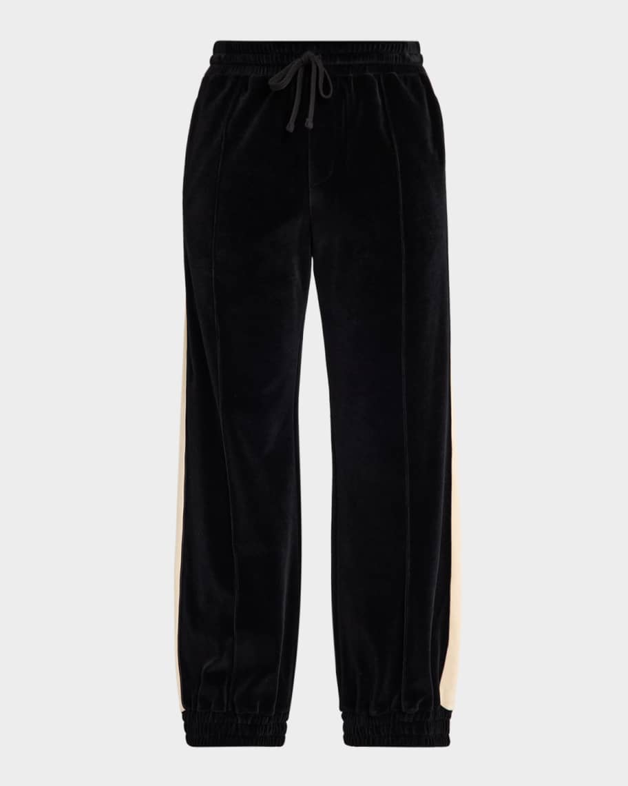 Valentino Garavani Men's Velvet Pintuck Stripe Sweatpants | Neiman
