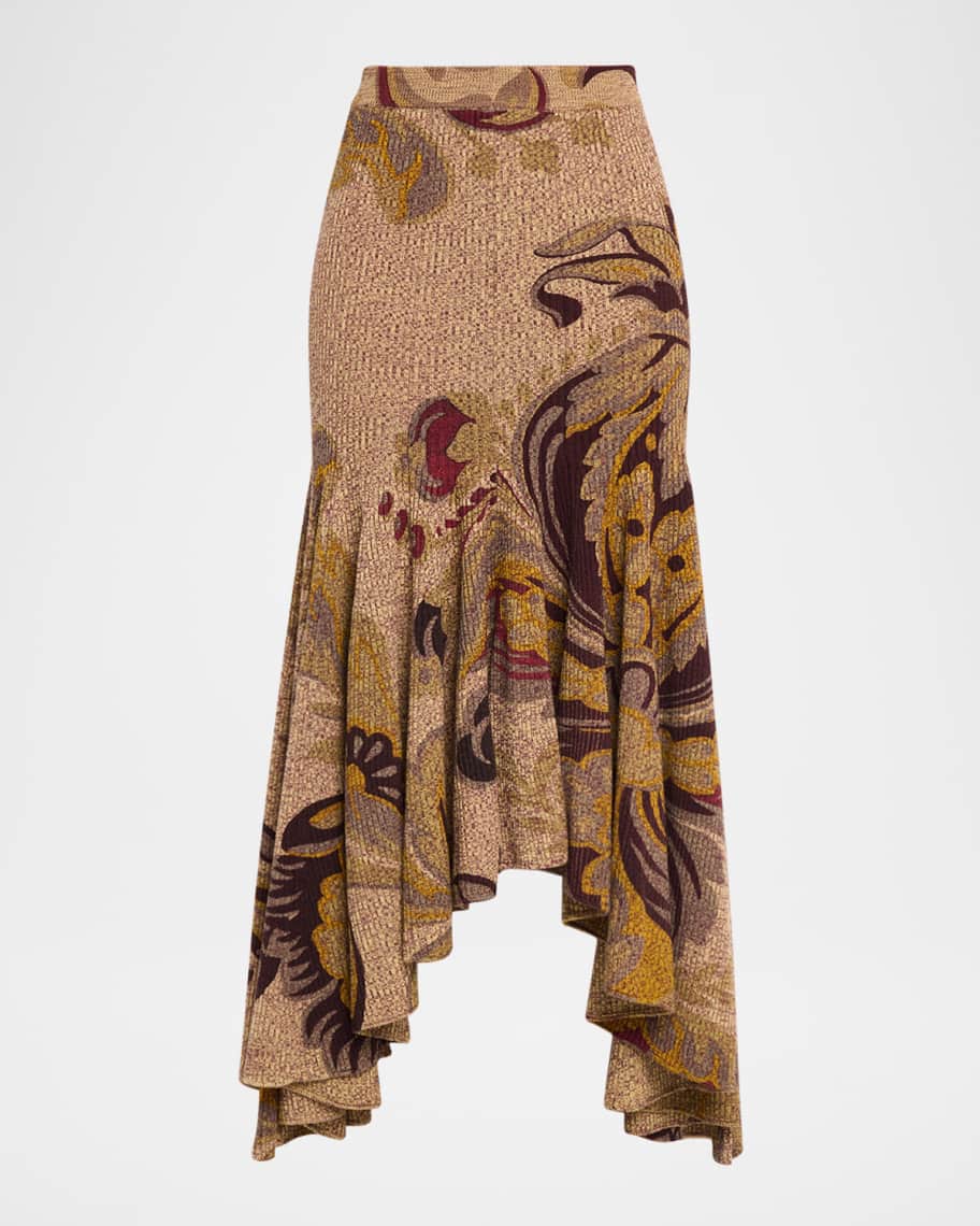 Etro Floral-Print Rib Knit Maxi Mermaid Skirt | Neiman Marcus