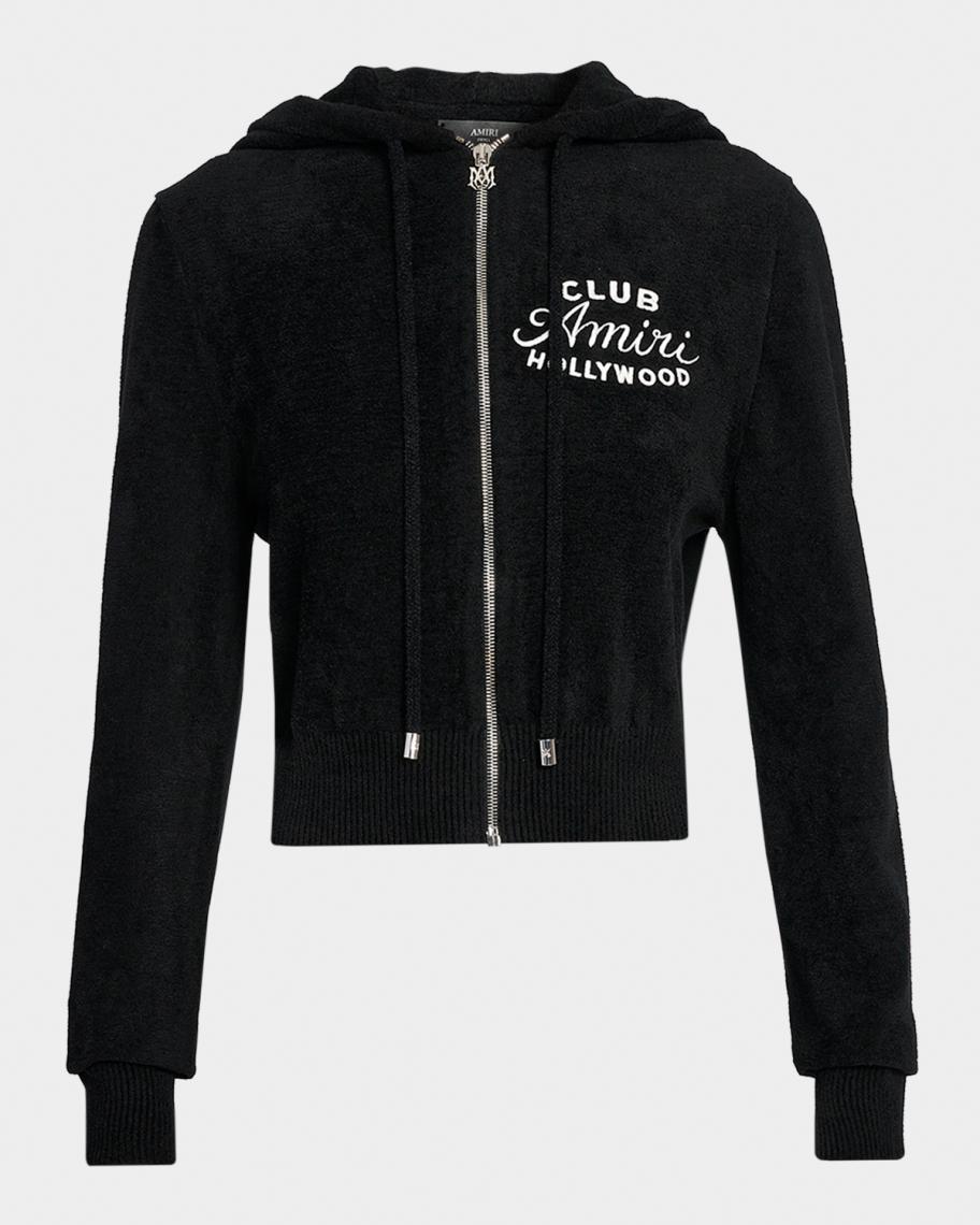 Amiri Club Amiri Embroidered Velour Crop Zip Hoodie | Neiman Marcus