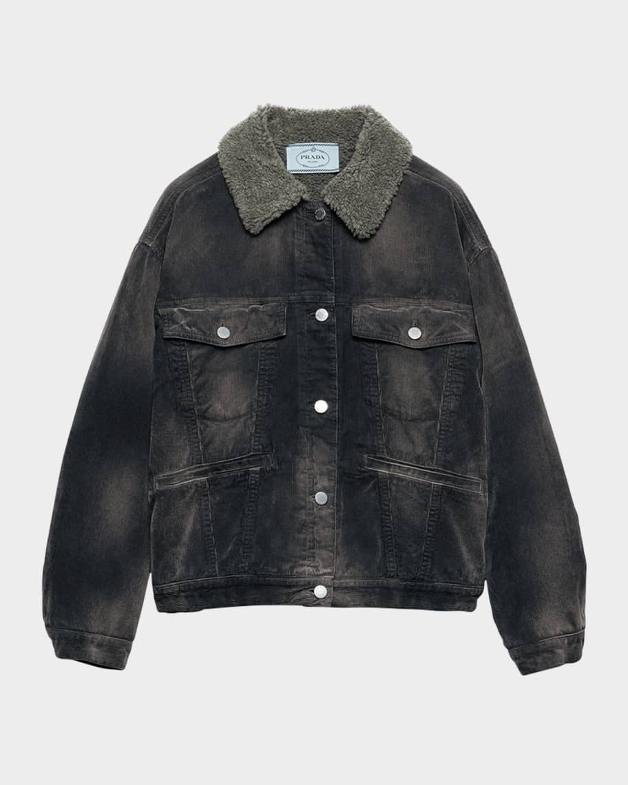 Prada Fleece-Collar Corduroy Shirt Jacket | Neiman Marcus