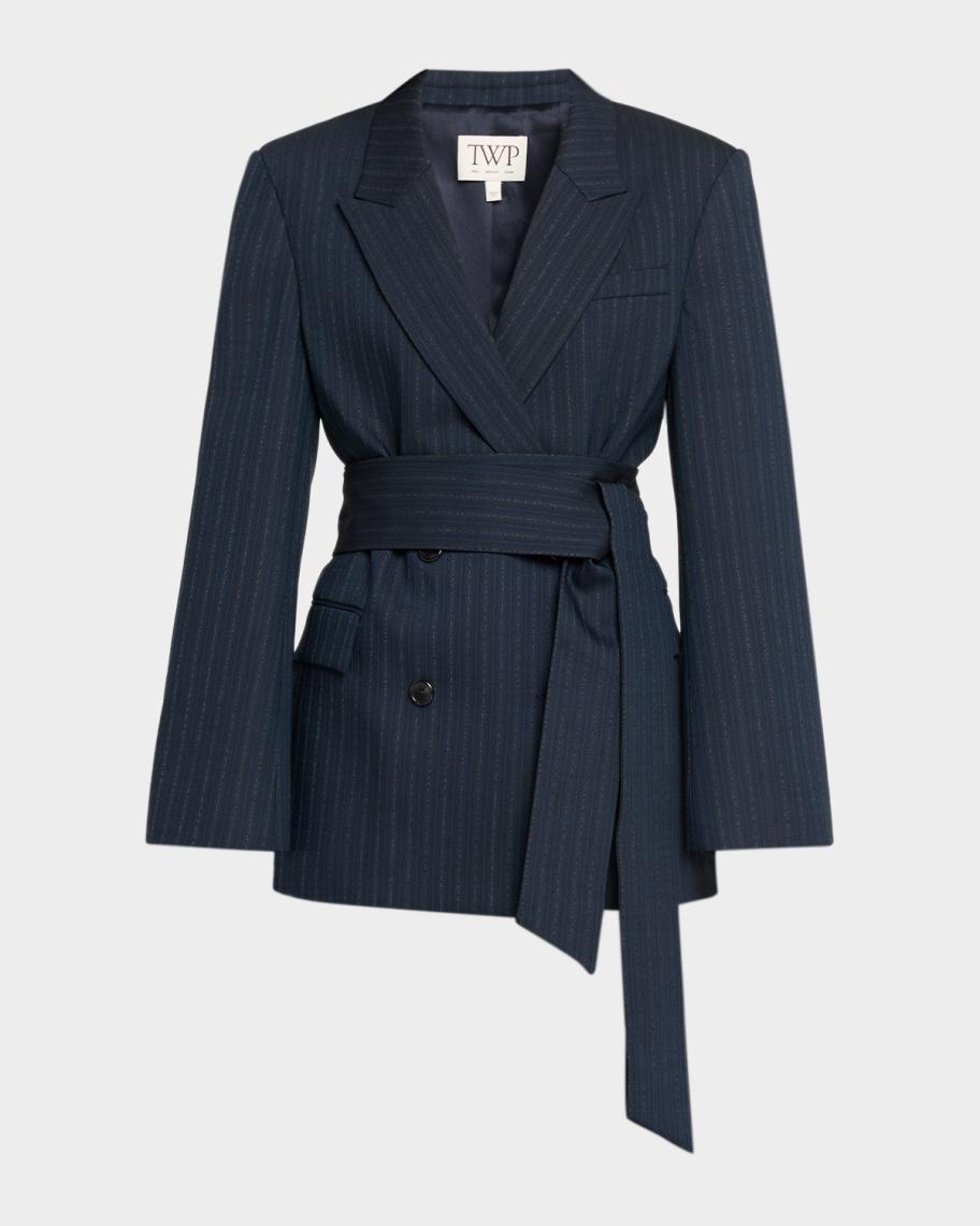 TWP Delancey Striped Stretch Wool Wrap Blazer | Neiman Marcus