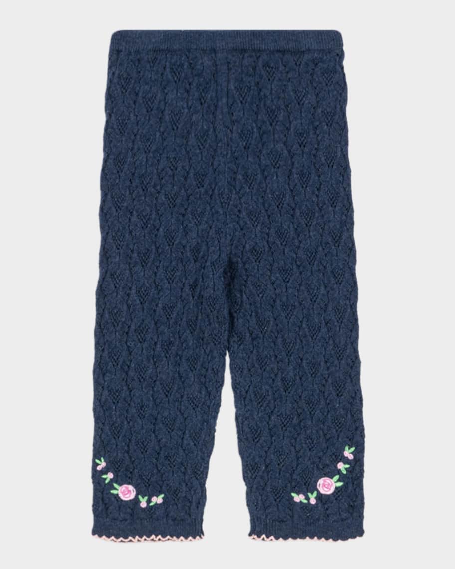 Konges Slojd Girl's Rosier Embroidered Knit Pants, Size 3M-3