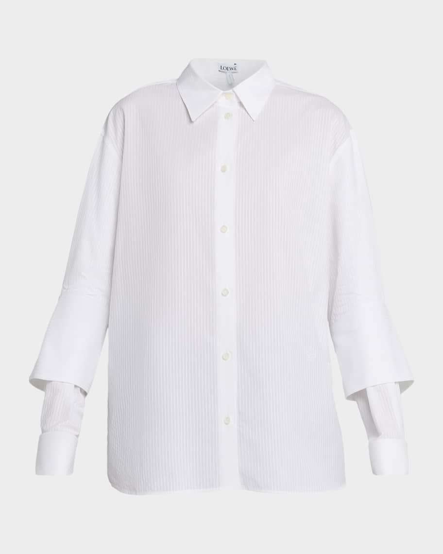 LOEWE トロンプルイユストライプシャツ Loewe Striped Double-Sleeve Poplin Button-Down Shirt | Neiman Marcus