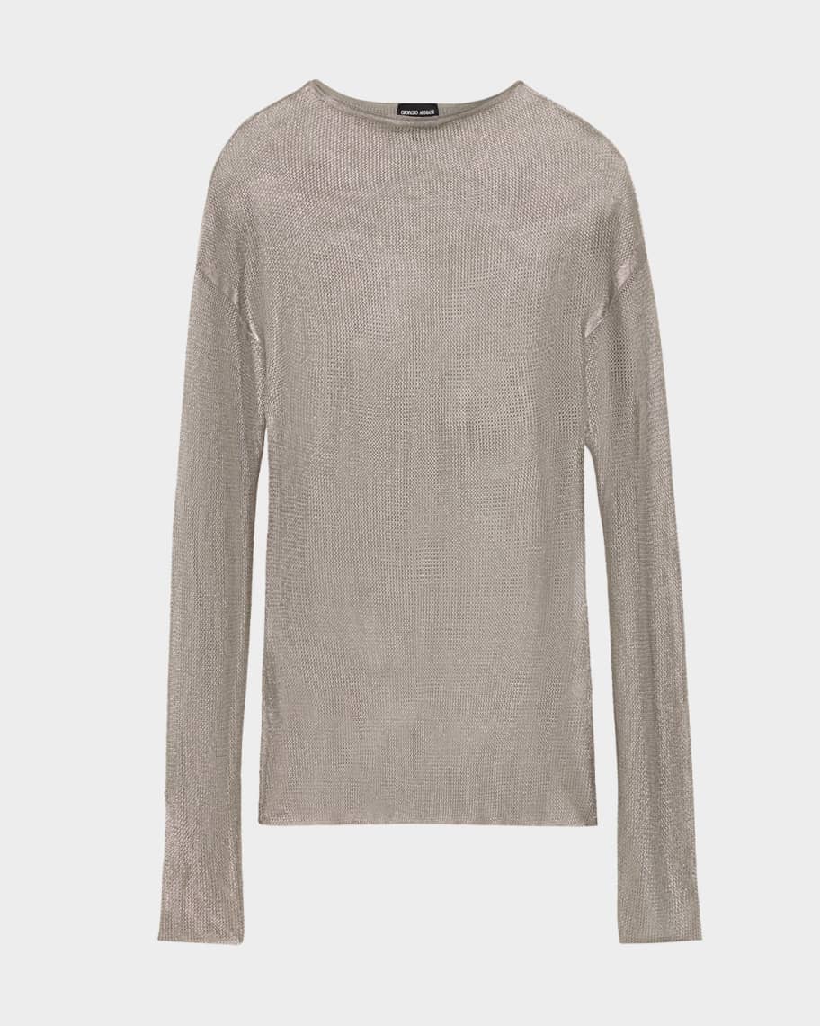 Giorgio Armani Laminated Mesh Long-Sleeve Top | Neiman Marcus