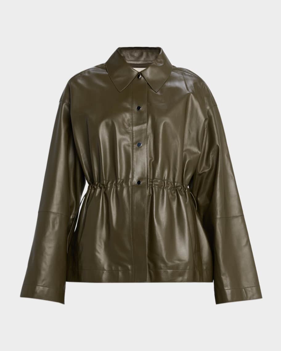 Lafayette レザージャケット Lafayette 148 New York Drawstring Lambskin Leather Shirt Jacket