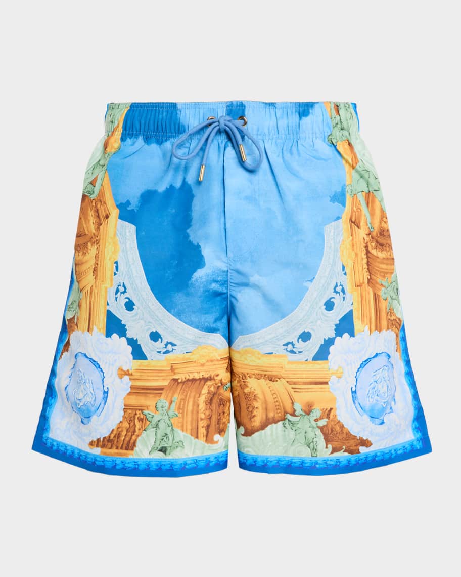 Versace Men's Affresco-Print Swim Trunks | Neiman Marcus