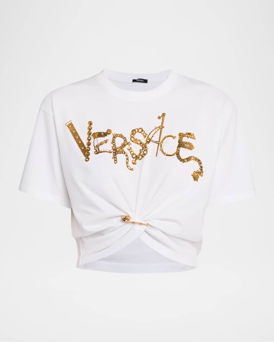 Versace Studded Safety Pin Cropped T-Shirt | Neiman Marcus