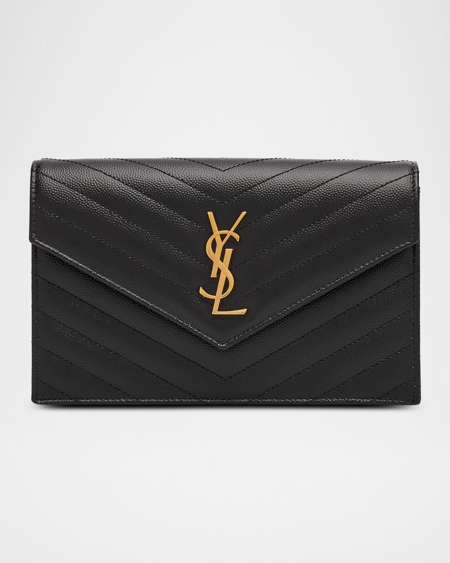 Envelope Small YSL Wallet on Chain in Grain Leather