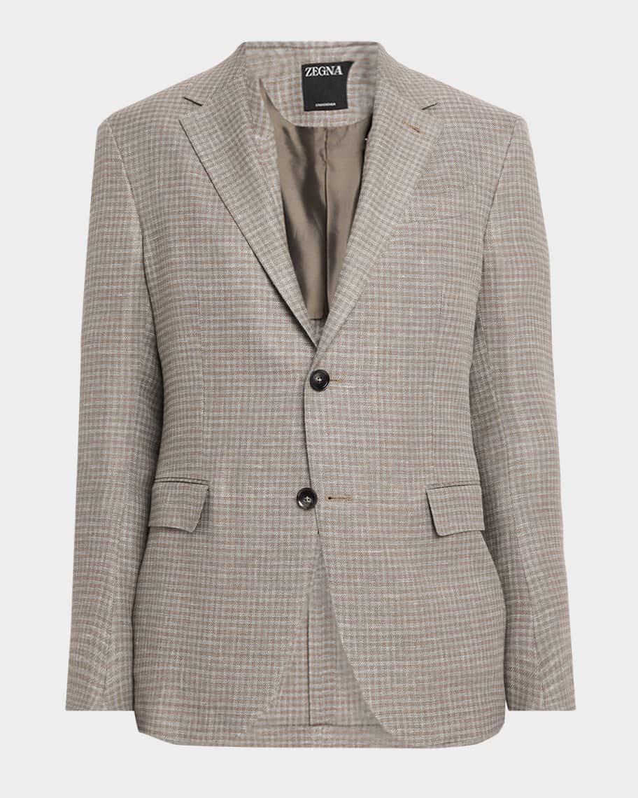ZEGNA Men's Linen and Wool Check Single-Breasted Jacket | Neiman