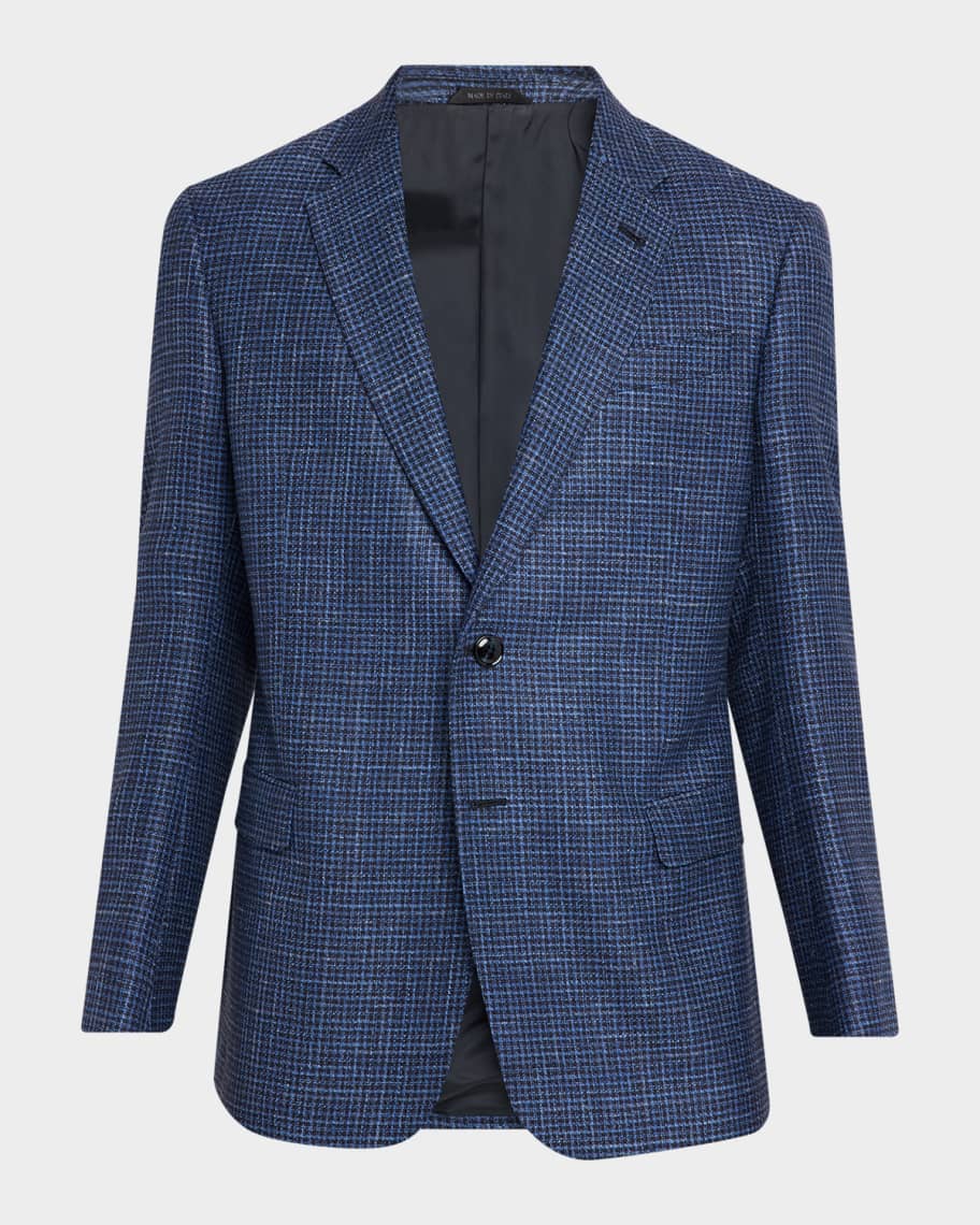 Giorgio Armani Men's Wool Linen Silk Micro-Houndstooth Sport Coat