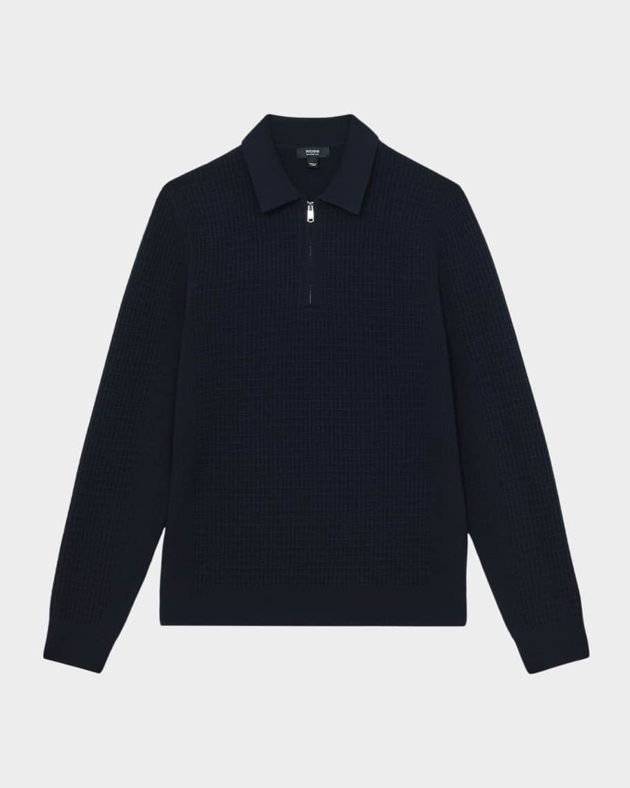 Reiss Men's Hamilton Wool Waffle-Knit Half-Zip Polo Shirt | Neiman