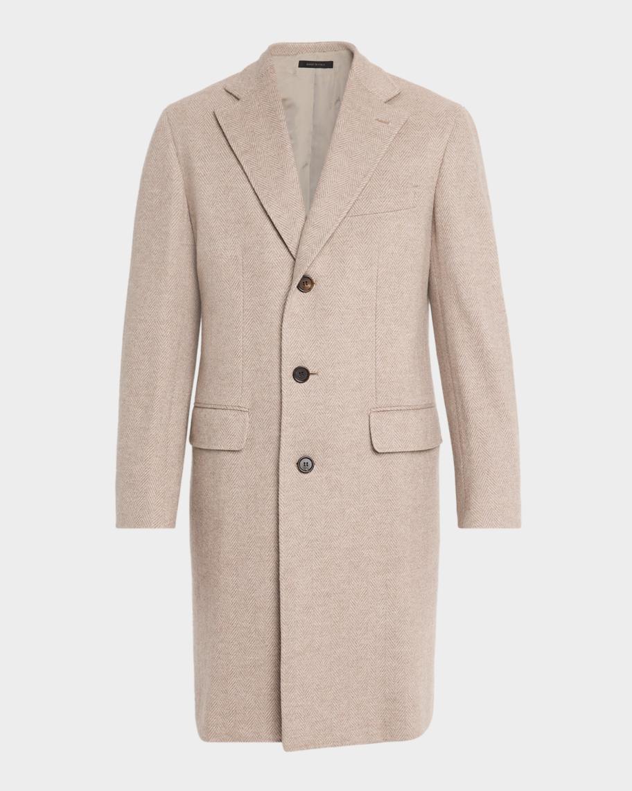 Brioni Men's Solferino Cashmere Herringbone Overcoat | Neiman Marcus
