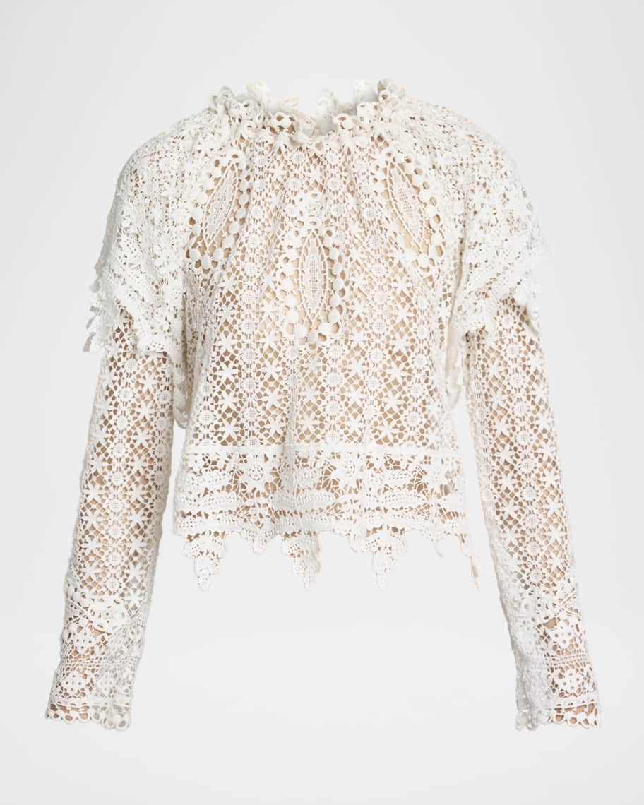 Isabel Marant Hyliana Lace Cotton Top | Neiman Marcus