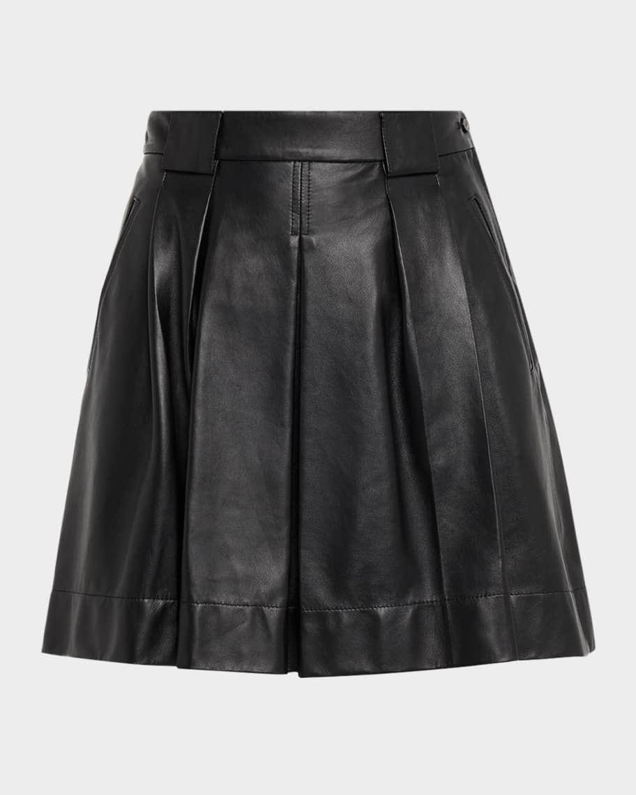 Emporio Armani Pleated Nappa Leather Mini Skirt | Neiman Marcus