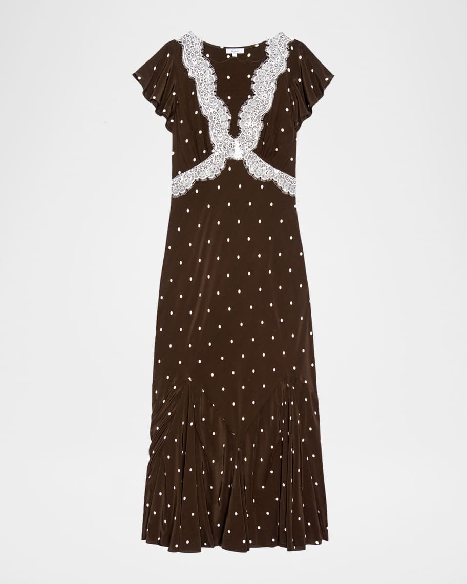 Rails Mattia Lace-Trim Polka Dot Midi Dress | Neiman Marcus