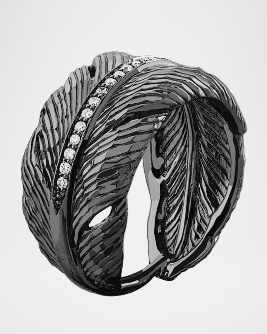 Michael Aram Rhodium-Plated Diamond Feather Band Ring, Size 7 | Neiman ...