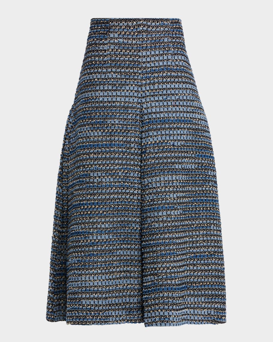 Sergio Hudson Box Pleat Denim Jacquard A-line Midi Skirt | Neiman