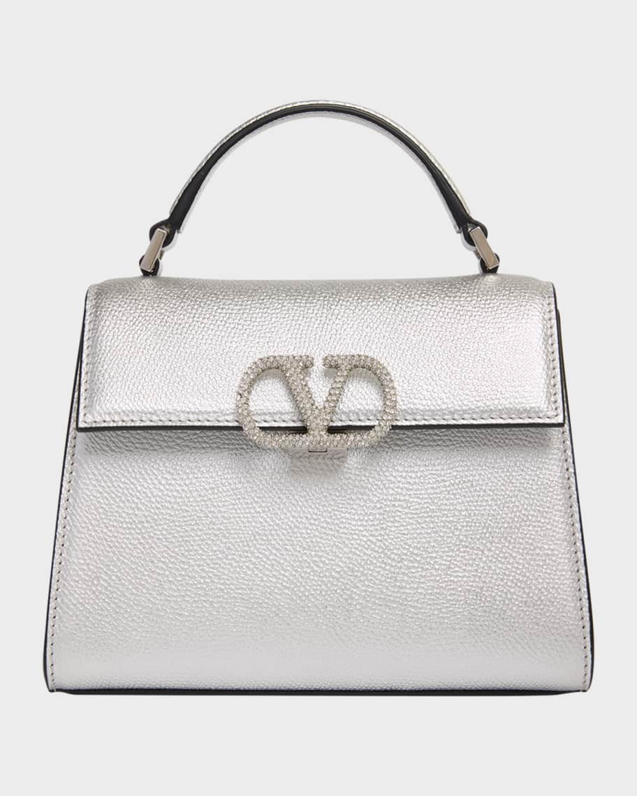 Valentino Garavani Mini Crystal VLogo Metallic Leather Top-Handle