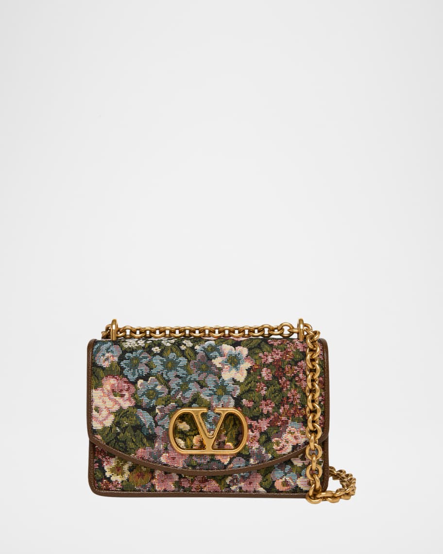 Valentino Garavani Small Floral Woven Leather-Trim Shoulder Bag