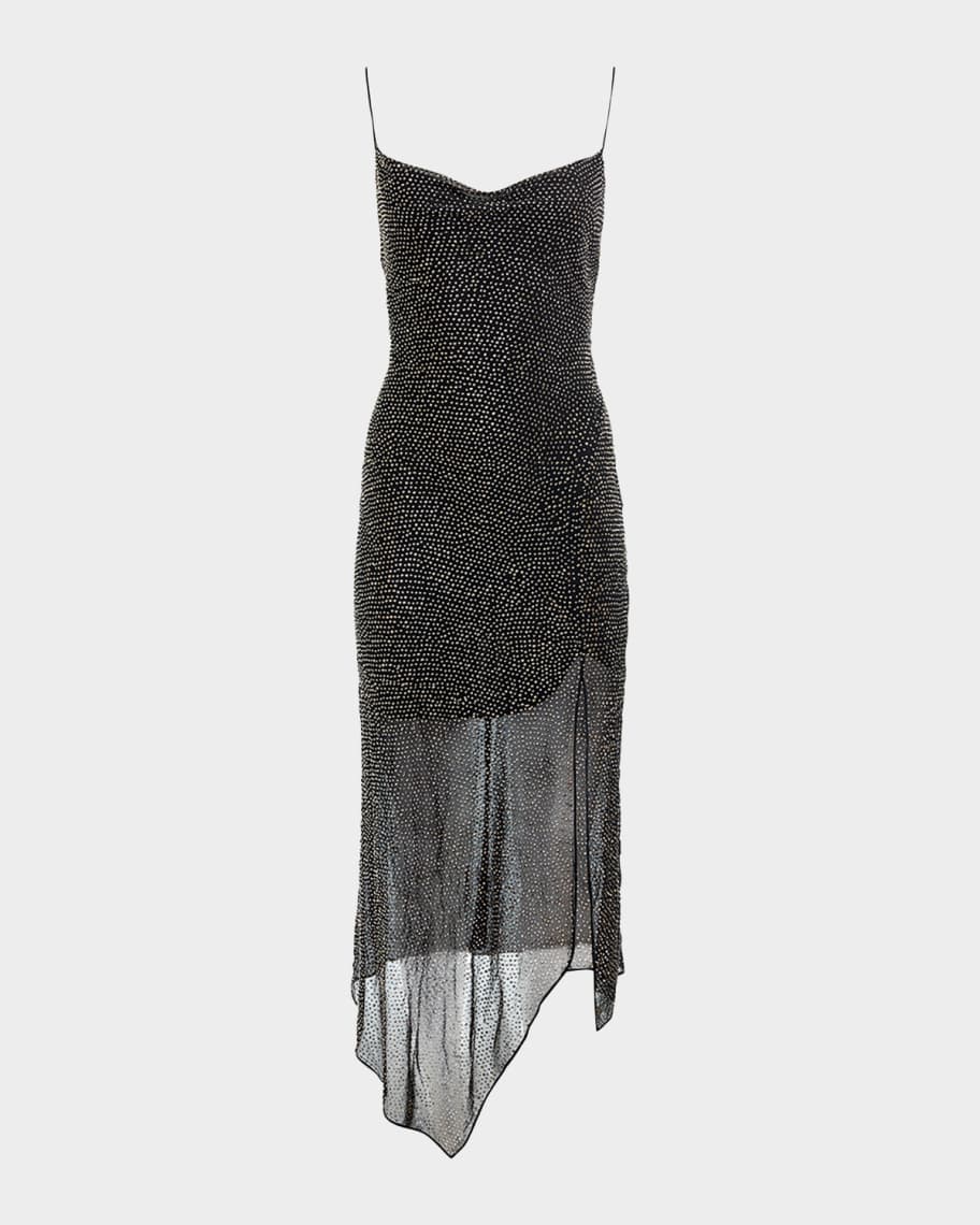 navy blue dress for baby girl ALICE + OLIVIA Harmony Drapey Slip Asymmetric Midi Dress main image 1
