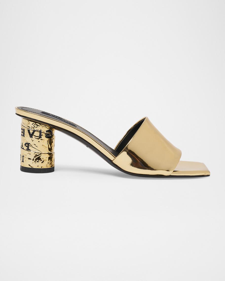 Givenchy 65mm Logo Heel Metallic Leather Mule Sandals | Neiman Marcus