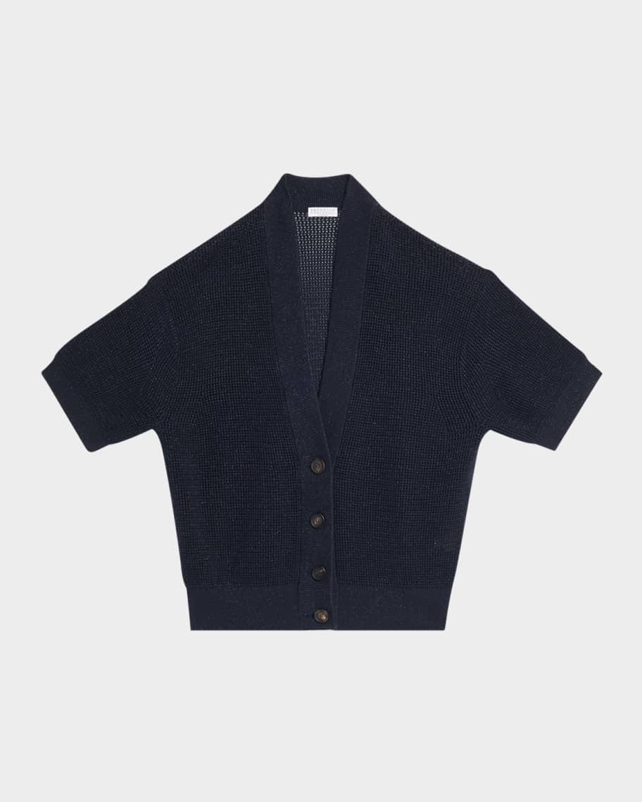 BRUNELLO CUCINELLI ミントグリーン カーディガン Brunello Cucinelli Shimmering Diamond Knit Short-Sleeve Cardigan