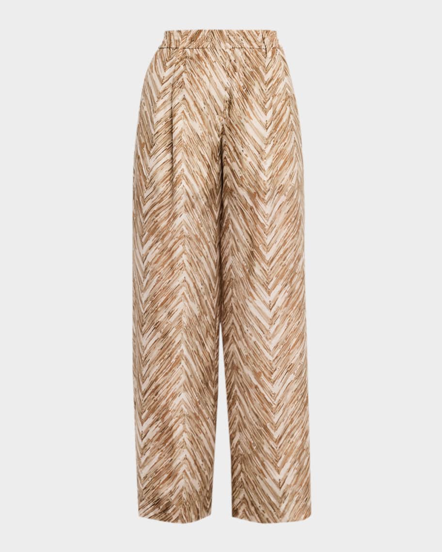 ⭐️BRUNELLO CUCINELLI ベージュパンツ⭐️ Brunello Cucinelli Chevron Silk Wide-Leg Summer Pants | Neiman Marcus