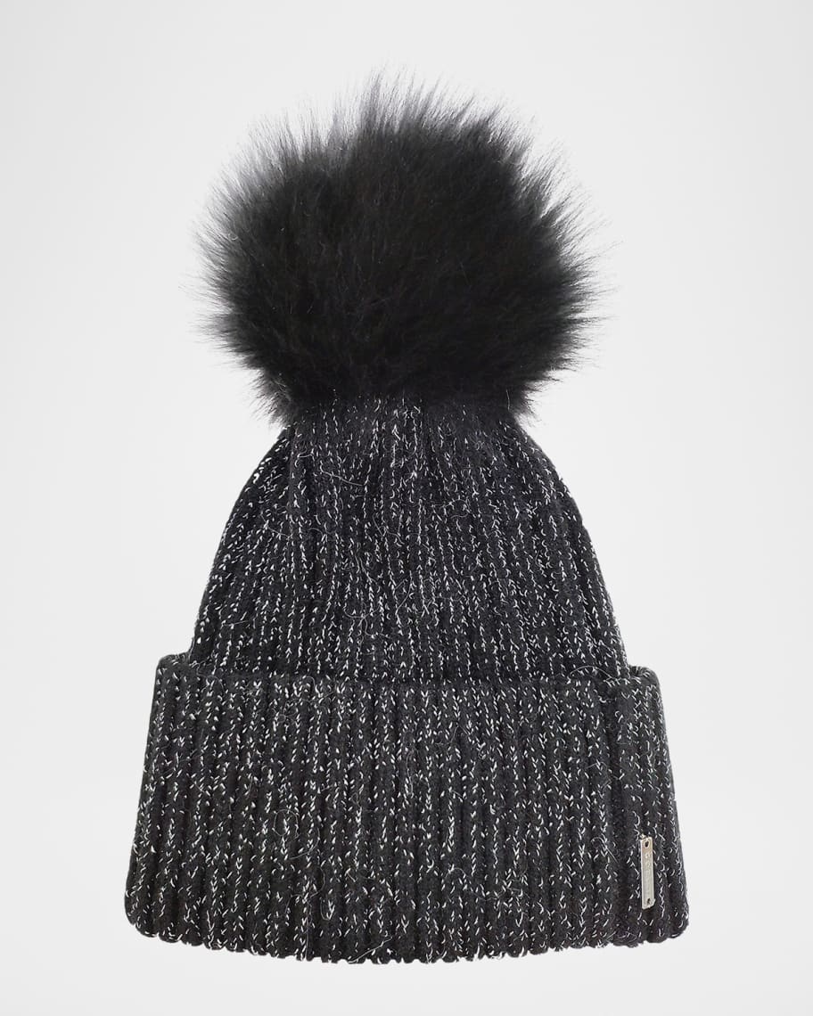 Gorski Metallic Wool-Blend Knit Hat with Select Lamb Pompom