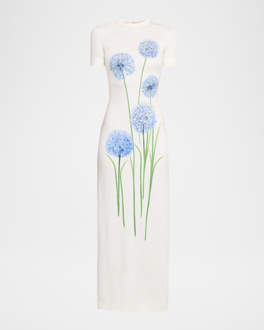 Oscar De La Renta Short-Sleeve Allium Print Jersey Maxi Dress