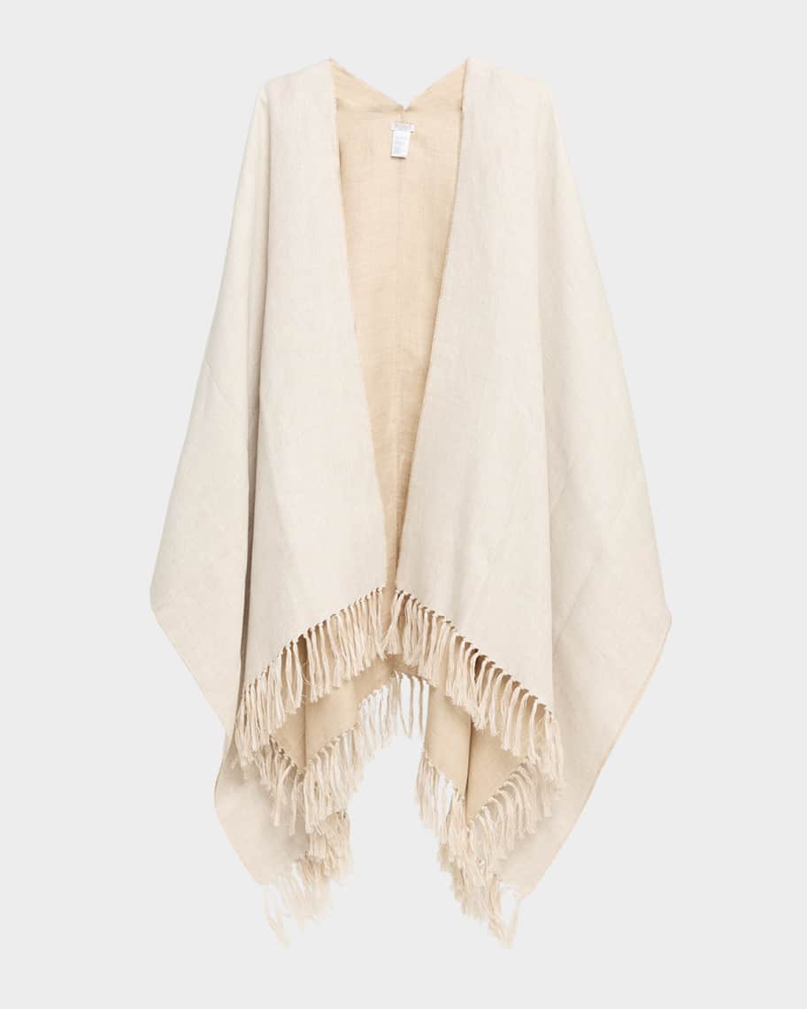 Brunello Cucinelli Linen Platinum Fringed Poncho | Neiman Marcus