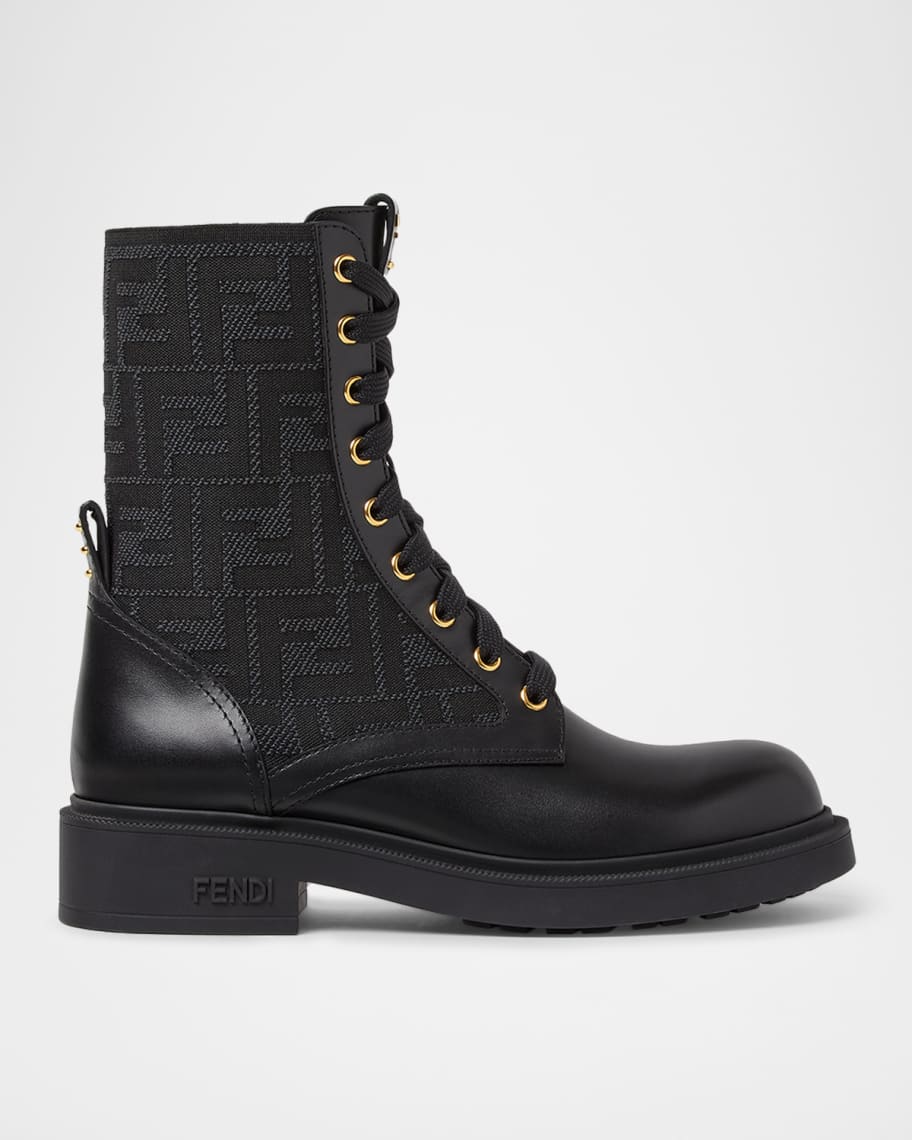 Fendi Filo FF Leather Combat Boots | Neiman Marcus