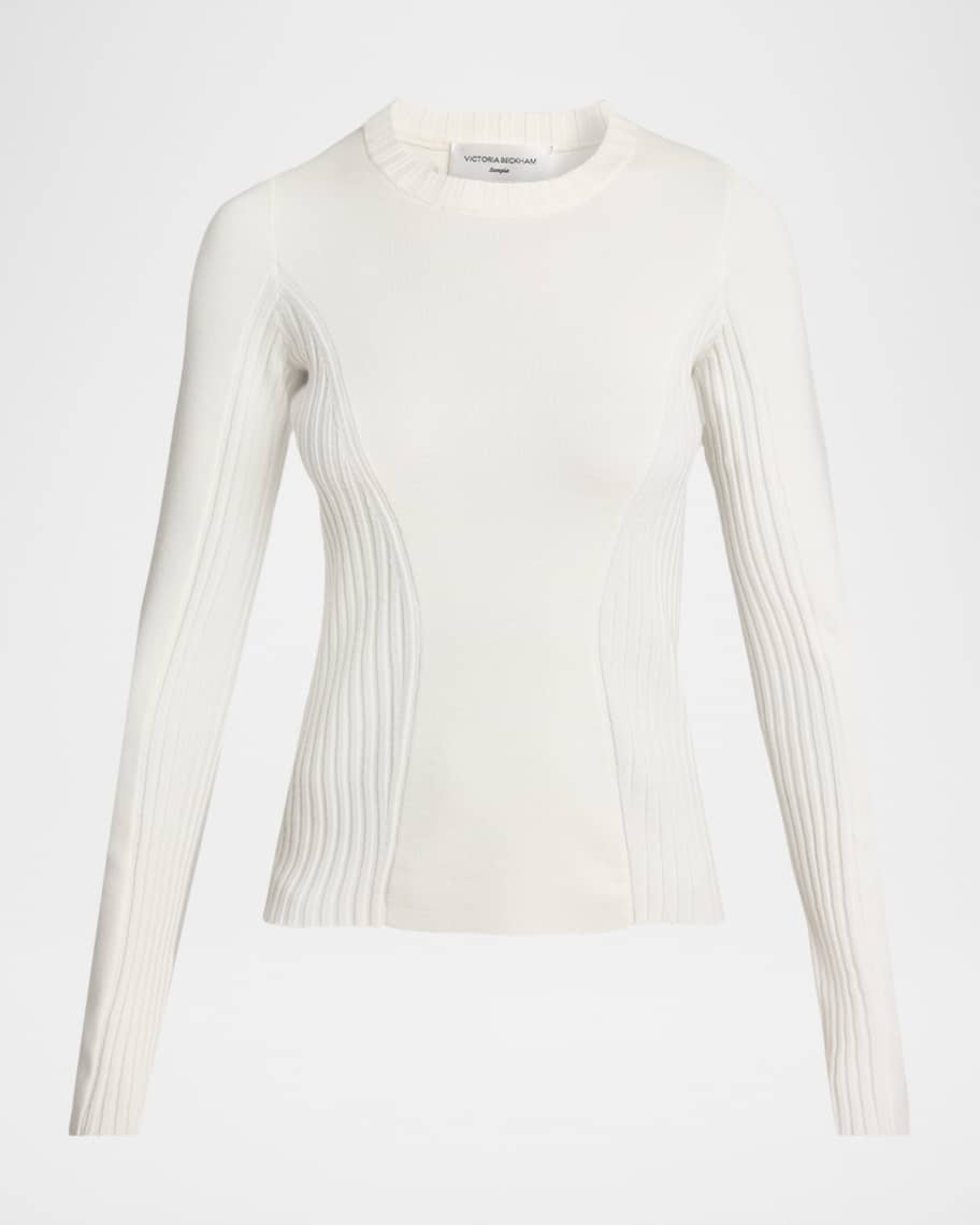 Victoria Beckham Paneled Rib Crewneck Sweater | Neiman Marcus